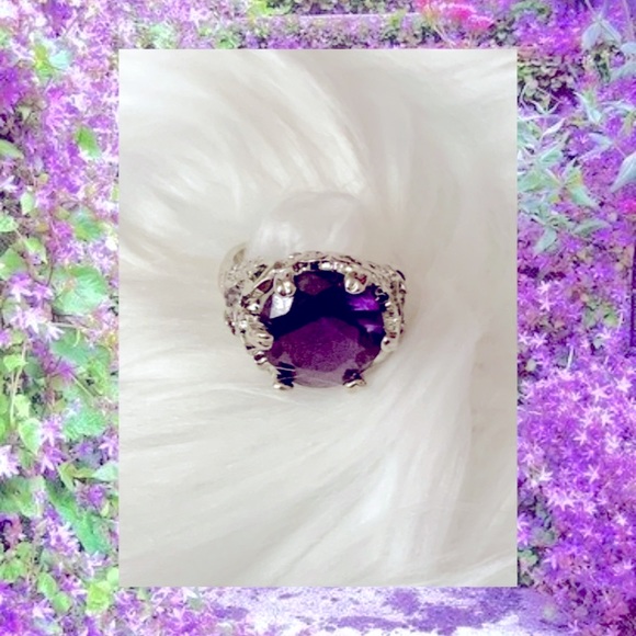 Simulated Amethyst Hearts Silver Ring - Picture 4 of 6